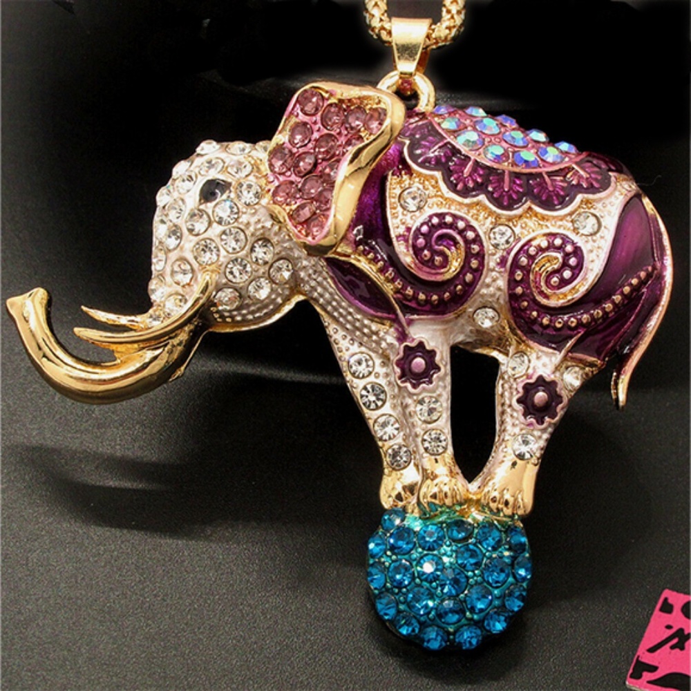 Purple Crystal Circus Elephant Balancing On Ball As A Necklace - Betsey Johnson